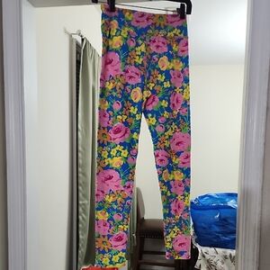 LuLaRoe Kids Leggings with Pink and Yellow Floral Pattern